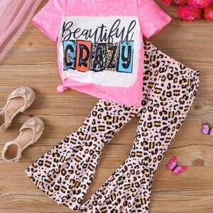Girls Pink 2pc Bell Bottom Set - New